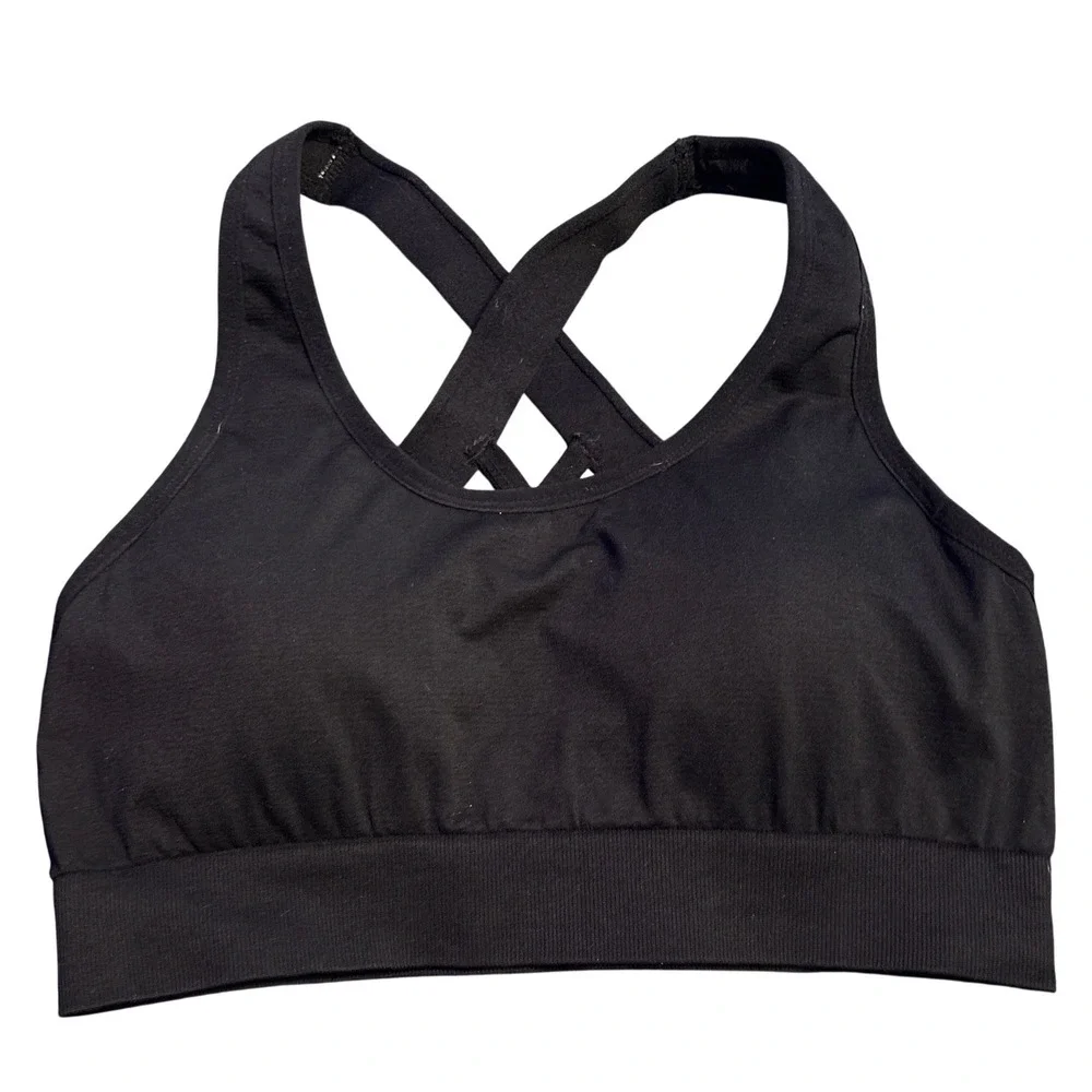 Women's Cross Back Padded High Impact Athletic Sports Bra Black Size XL